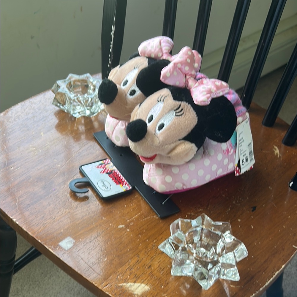 Sears Minnie Pink Striped Slippers